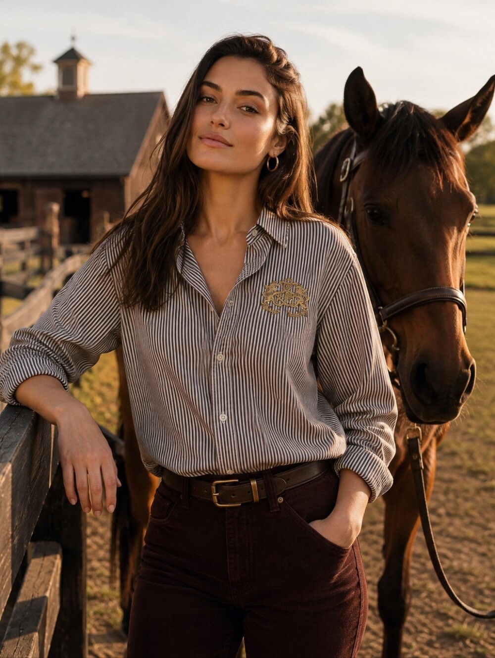 Ralph Lauren Brown Stripe Button Down Shirt